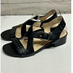 Relativity Black Studded Sandals Women 9.5 Strappy Low‎ Block Heel Summer